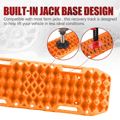 BUNKER INDUST Gen 7th Traction Board with Jack Base Orange + 3" x 20ft Tow Strap with Bag Recovery Kit