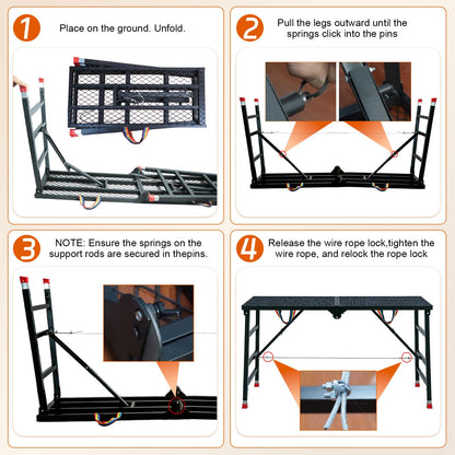 Foldable Scaffolding Platform, Height Adjustment 70.9x15.7x35.4-57 in Portable Welded Steel Work Platform, 770 lbs Capacity, Industrial Step Ladders Ideal for Home Improvement, Wiring and Painting