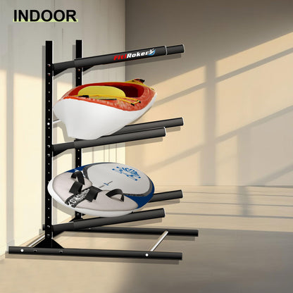 FitiRoker 3-Tier Freestanding Kayak Storage Rack, Steel Storage Stand with Adjustable Padded Arms for Kayaks, Canoes, Surfboards and Paddleboards, Indoor Outdoor Garage Organizer