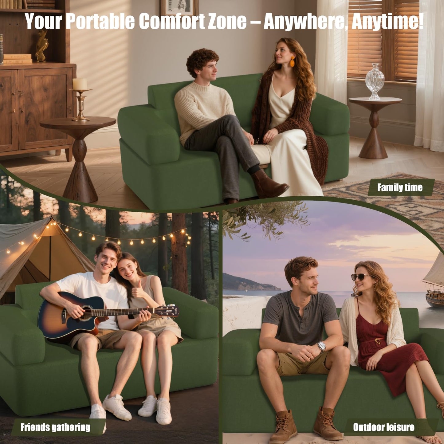 QSRXGSB Double-Layer Inflatable Couch with Built-in Pump - Automatic Air Sofa Chair, Super Tough & Tear-Resistant Fabric for Camping, Outdoor, Travel, Home Use (Portable Luxury Comfort)