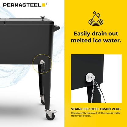 Permasteel Party Cooler with Divider, Spacious 80-Qt Capacity, Chills 36hrs, Serving Tray, Rolling Ice Chest for Indoor and Outdoor Entertainment, Matte Black