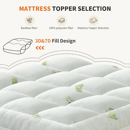 Sweetcrispy Ultra Soft Mattress Topper - Queen Size Bamboo Viscose Pillow Top for Cooling & Back Pain Relief | Deep Pocket Comfort, Green