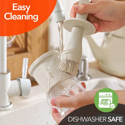 YARRAMATE Glass Oil Dispenser with Brush - 300ml Kitchen Bottle & Heat Resistant Silicone Basting Brush - Creamy White