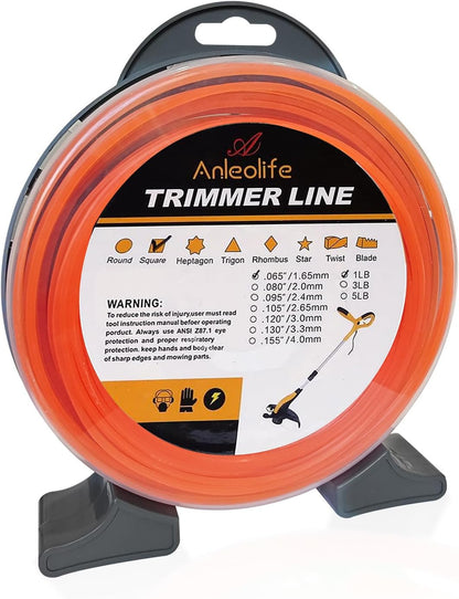 ANLEOLIFE String Trimmer Line - 1-Pound Commercial Square .065-Inch x 370 ft with Built-In Cutter - Orange