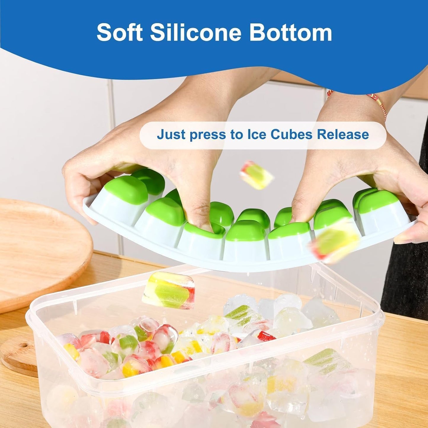 Skiennix Ice Cube Trays - 4 Pack Stackable Silicone Molds with Lids | BPA-Free & Dishwasher Safe