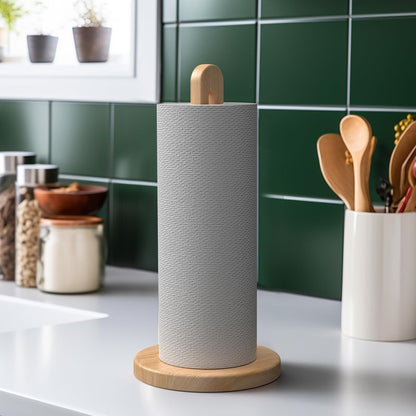 KitchLife Wooden Paper Towel Holder Countertop, Fits Jumbo Roll, Solid Freestanding Beech Wood Light Wood Paper Towel Dispenser Stand with Non-Slip Base
