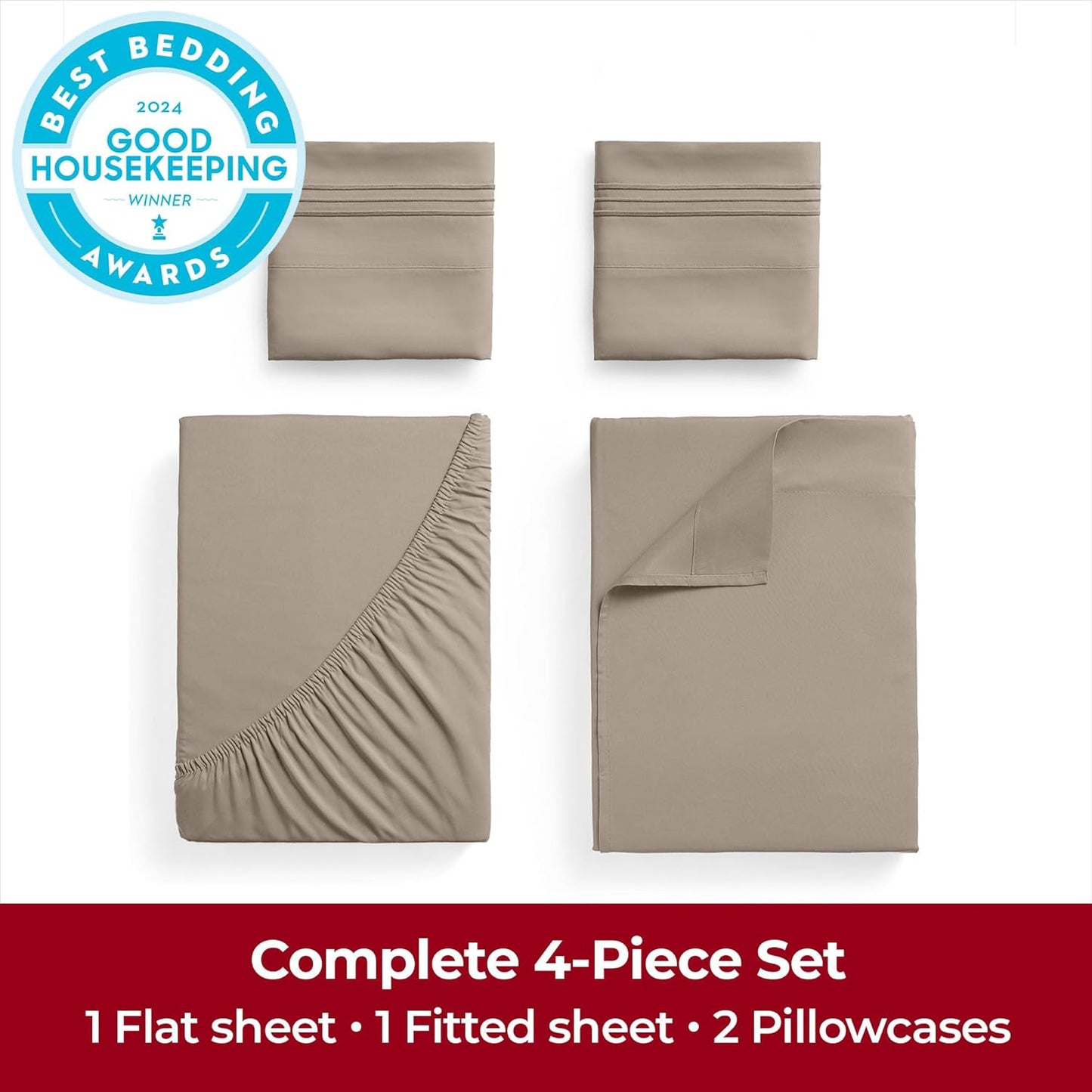 Mellanni Extra Deep California King Sheets - Ultra Soft, Cooling Bedding - 4 PC Hotel Luxury Set | Tan, Wrinkle & Fade Resistant