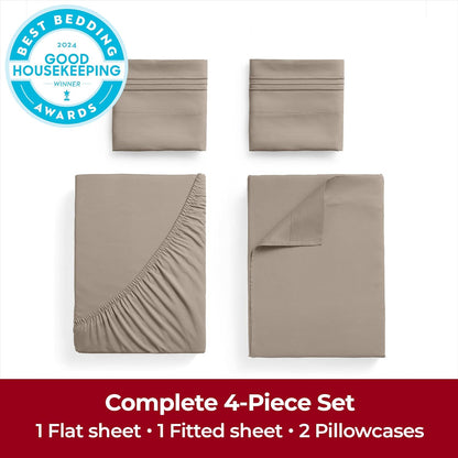 Mellanni Extra Deep California King Sheets - Ultra Soft, Cooling Bedding - 4 PC Hotel Luxury Set | Tan, Wrinkle & Fade Resistant