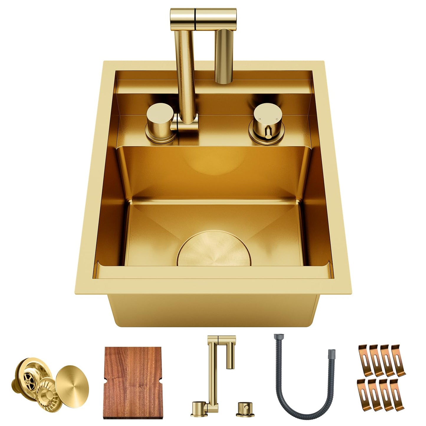 TORVA Gold RV Sink, 13x15x9 Inch Nano Stainless Steel Single Bowl Sink, Compact Undermount RV Kitchen Sink, 16 Gauge T304 Steel, Easy to Clean & Anti-Scratch Design for Camper and Trailer