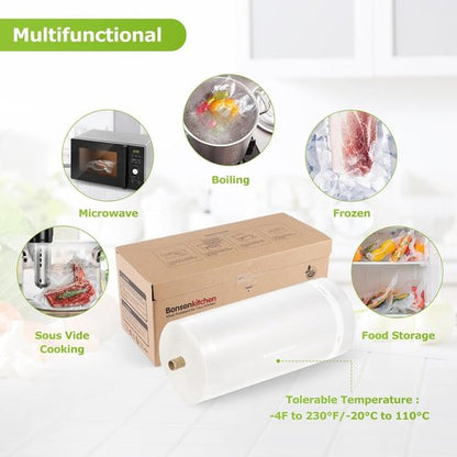 Bonsenkitchen Vacuum Sealer Bags - 11” x 150’ Rolls with Cutter | BPA-Free, Ideal for Meal Prep & Sous Vide Cooking