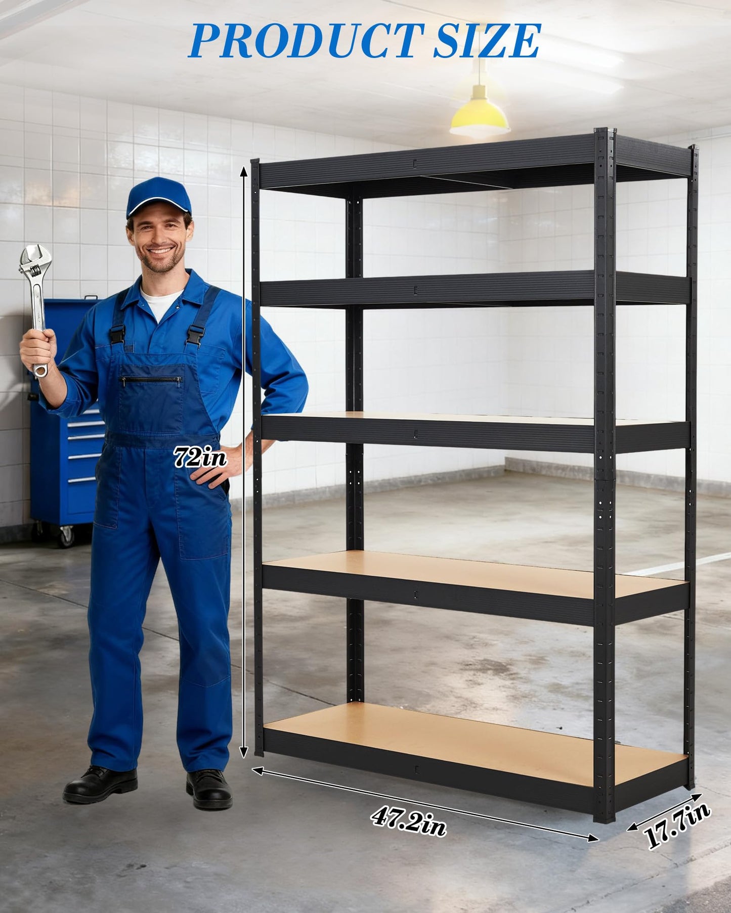 5-Tier Adjustable Shelving Units,48x18x72 Garage Metal Storage Shelving Units,Heavy Duty Garage Shelving Adjustable Garage Shelves,Loads 2000 LBS,Metal Storage Utility Racks for Warehouse,Pantry, Base