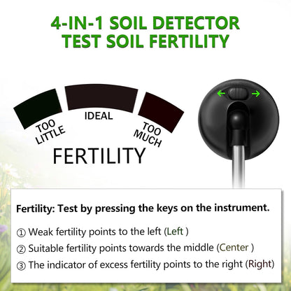 Skiennix 4-in-1 Soil Tester - Battery-Free PH, Moisture, Light & Fertilizer Meter for Garden & Lawn