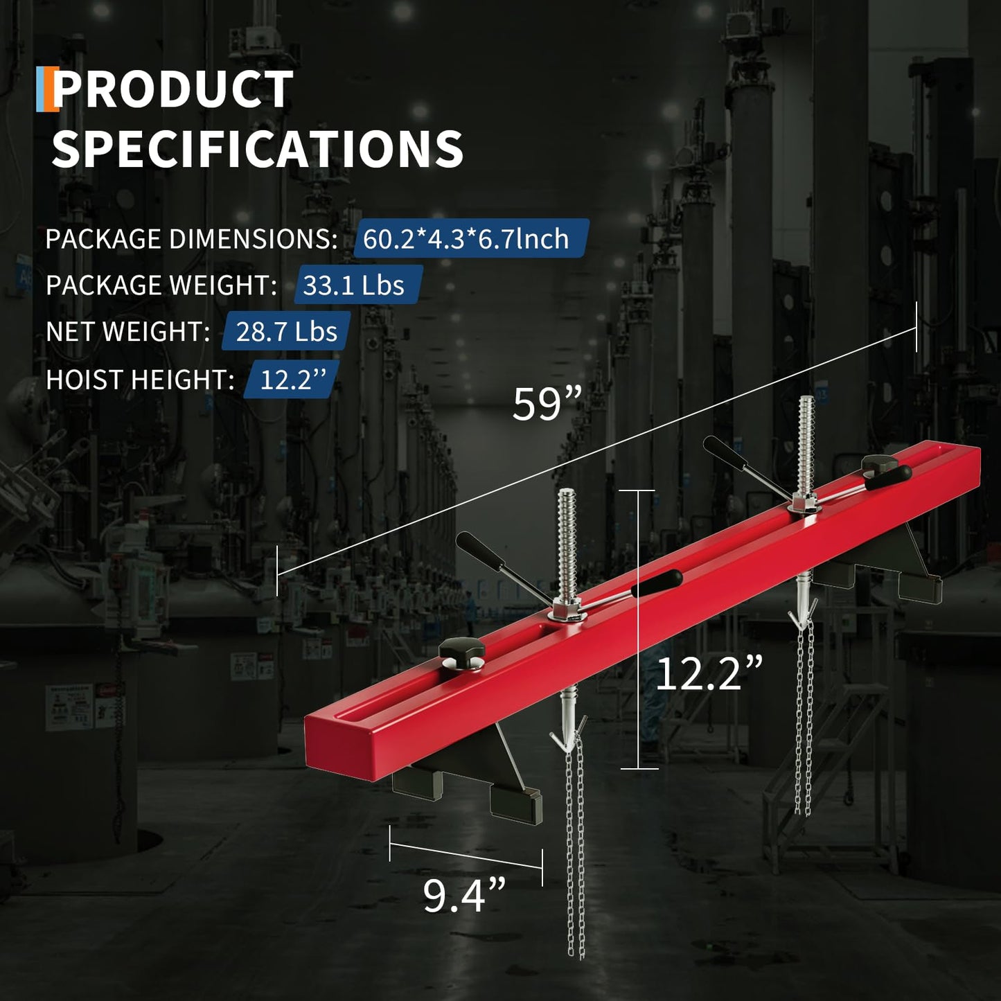2 Ton Folding Hydraulic Engine Hoist with 59 in Load Leveler 4400 LBS Capacity Heavy Duty Cherry Picker 6 Swivel Wheels,Engine Support Bar 1100 LBS Capacity for Garage Workshop Warehouse Red
