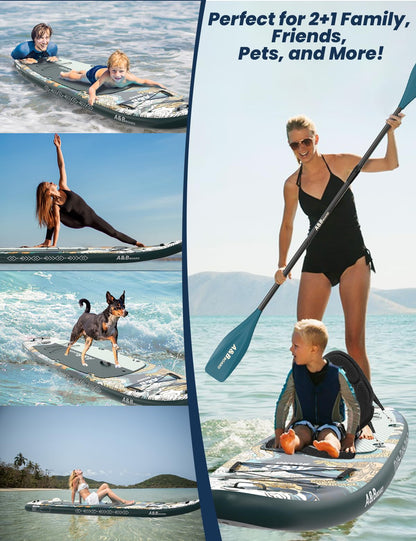 ABBOARD Inflatable Stand Up Paddle Board with Seat - 11 Ft Extra Wide Fishing Paddleboard with Sup Accessories for Beginner Adults Youth