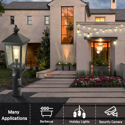 Outdoor Post Light with GFCI Outlet, Dusk to Dawn Aluminum Pole Lantern with Built-In Weatherproof Socket, IP65 Waterproof Post Light Fixture with Clear Glass Shade, Black for Yard Pathway Garden
