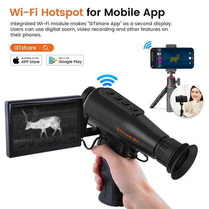 GTGUARD AI15 Thermal Monocular 384x288 (50Hz) HD Night Vision with 15mm Focal Lens, 8X Zoom, Wi-Fi Hotspot Multiple Scene Modes for Hunting Travel Outdoor Camping