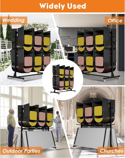 Folding Chair Rack; Folding Chair Cart with Locking Wheels for 84 Chairs or 12 Tables + 42 Chairs; Heavy - Duty Large Chair Holder Includes Weatherproof Cover