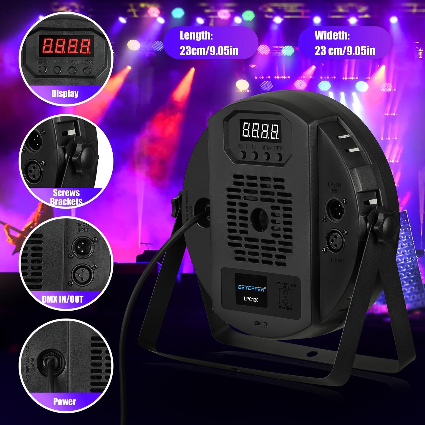BETOPPER Stage Lighting 120W Par Light RGBW 4-in-1 Stage Lights, DJ Light DMX for Concert and Events,4 Packs