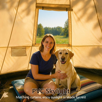 Bell Yurt Tent, Waterproof Luxury 4 Season Hot Tent with Stove Jack/Air Conditioner Vents/2 Skylight for Family Outdoor Camping Oxford Glamping Tents for All Year Living (3M- 97 sq. ft yurt)
