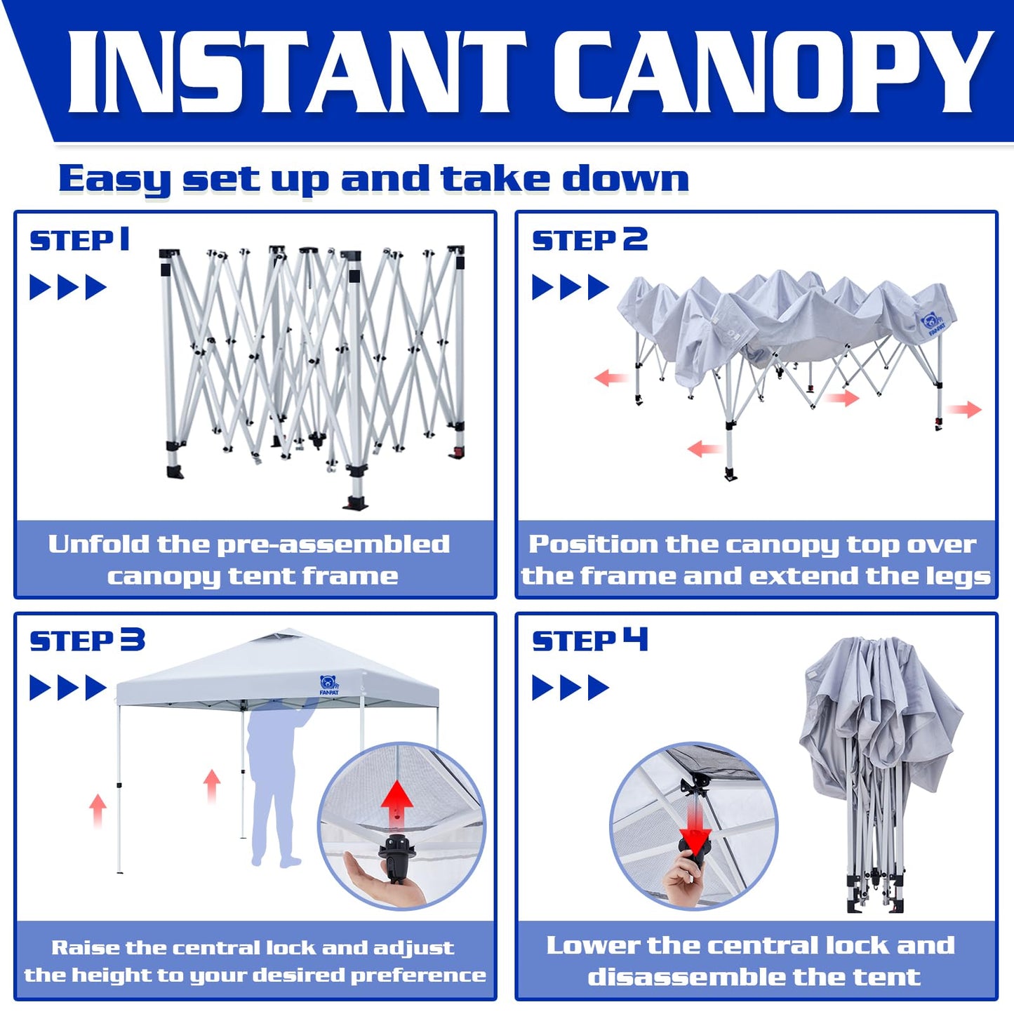 FANPAT 10x10 Pop Up Canopy Tent,300D Silver-Coating Top,1-Person Setup Commercial Heavy Dury Tent Instant Portable Shelter and Carry Bag, Bonus 8 Stakes and 4 Canopy Weights(Black)