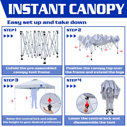 FANPAT 10x10 Pop Up Canopy Tent,300D Silver-Coating Top,1-Person Setup Commercial Heavy Dury Tent Instant Portable Shelter and Carry Bag, Bonus 8 Stakes and 4 Canopy Weights(Black)