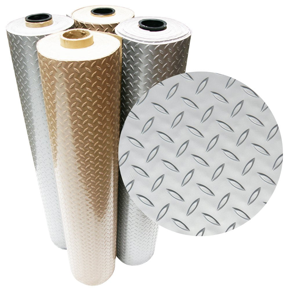 Rubber-Cal Diamond Plate Metallic PVC Flooring, Beige, 2.5mm x 4' x 25', Model: 03-W266-BG-25