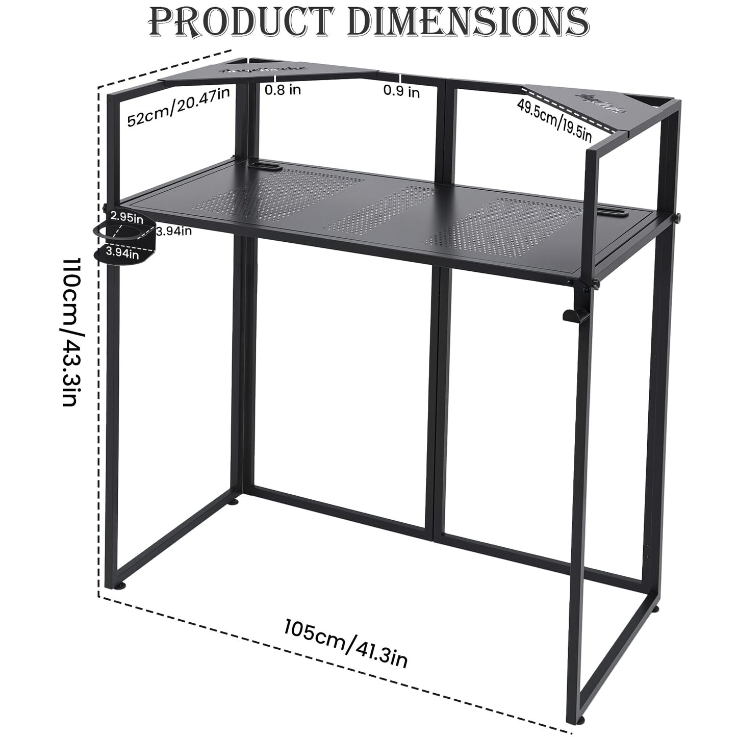 ANGELBECKE Portable DJ Booth Facade,DJ Table,Heavy-Duty DJ Table Stand Portable Booth,Iron Plate Surface DJ Facade Booth,with Carry Bag & Hook & Cup Holder (41.3"L x 20.4"W x 43.3"H)