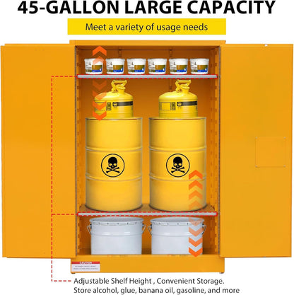 Flammable Storage Cabinet 43" x 18" x 65", 45 Gallon Galvanized Steel Flammable Liquid Storage Locker with 2 Adjustable Shelves & Manual-Close Doors, OSHA Compliant Industrial Hazardous Storage