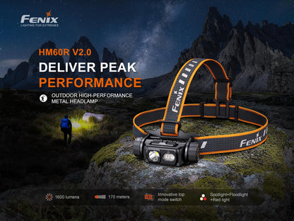 Fenix HM60R V2.0 1600 Lumens Rechargeable Headlamp, USB-C Fast Charging, Spotlight & Floodlight with Red Light, Lightweight Waterproof LED Head Lamp for Camping, Hiking, Caving, Work