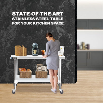 DuraSteel 30x60 NSF Stainless Steel Cart Work Table - Heavy Duty Rolling Food Prep Table Countertop Island - Metal Utility Cart on Wheels Caster, Grill Stand Storage Outdoor Kitchen Tables Bar Top