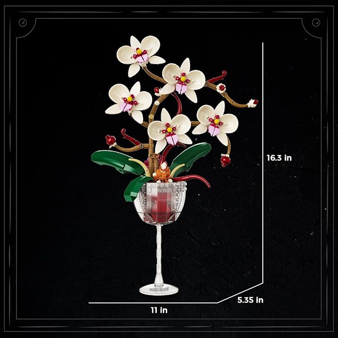 White Orchid Flower Building Set with Long Stem Wine Glass for Adults Compatible with Lego Botanical Flowers 512pcs Ideas Collection Toys for Home and Office Decor Gifts for Christmas Mother's Day