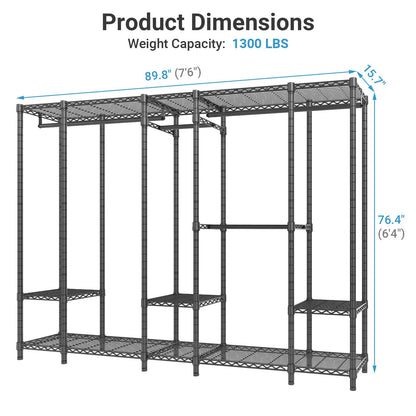 VIPEK V50 Heavy Duty Clothes Rack, Extra Large Freestanding Garment Rack with Adjustable Shelves, Open Closet Storage System for Bedroom, Reach-in/Walk-in Closet, 1300 lbs Capacity, Black