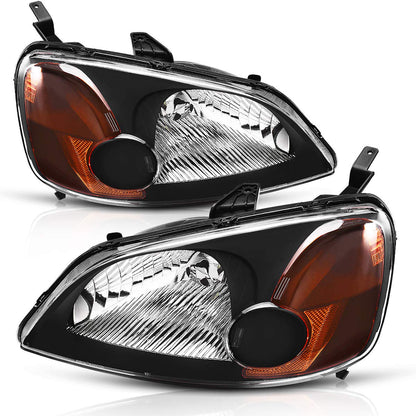 AUTOSAVER88 Headlight Assembly Compatible with 2001 2002 2003 Civic 4-Door Sedan Driver and Passenger Side Black Housing Amber Reflector Clear Lens