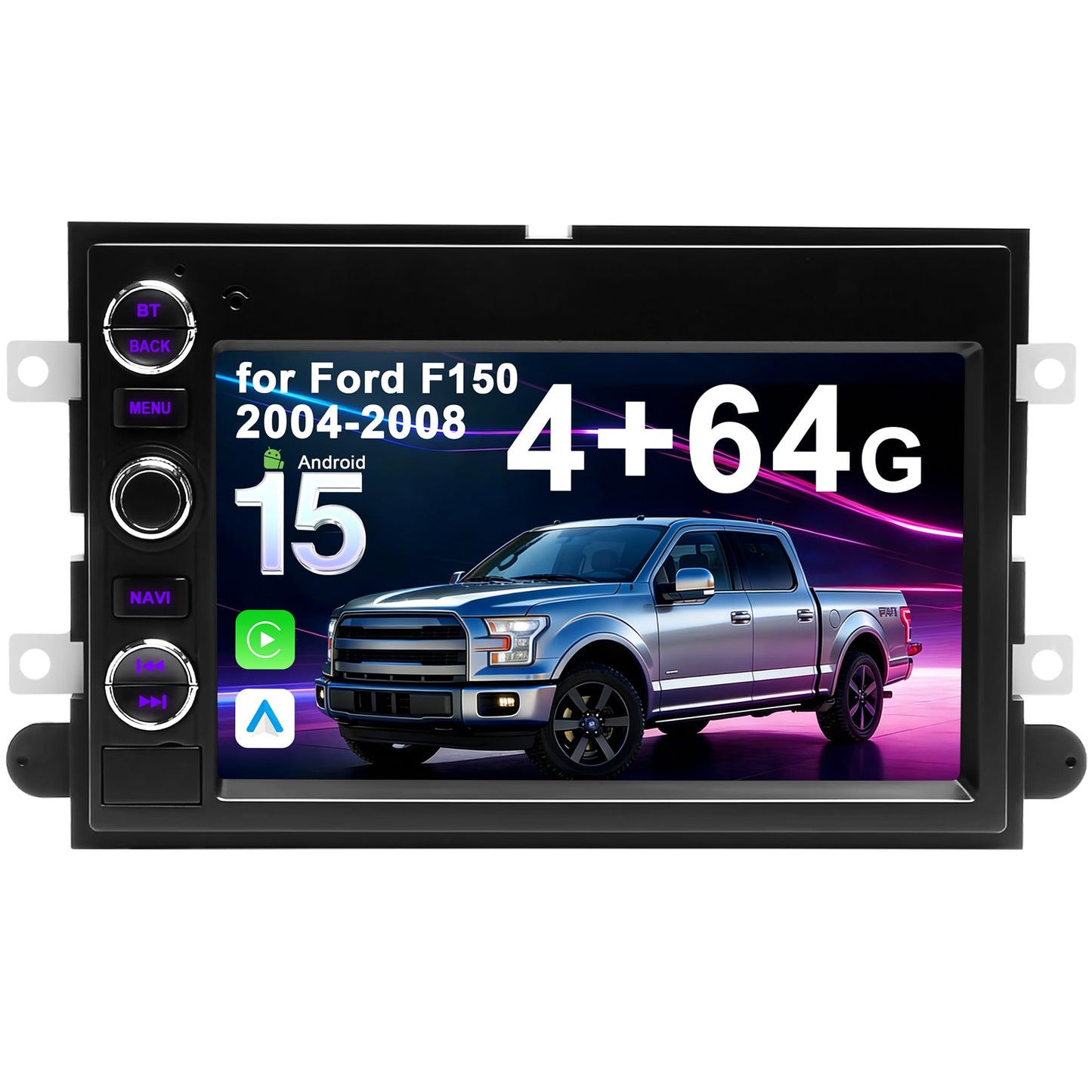 4G+64G Car Radio Stereo for Ford F150 2004-2008: Upgrade Android 15 7" Touchscreen Head Unit Replacement Wireless CarPlay Android Auto, BT 5.4, WiFi 6, GPS, FM, RDS, EQ, SWC, 1080P Backup Camera