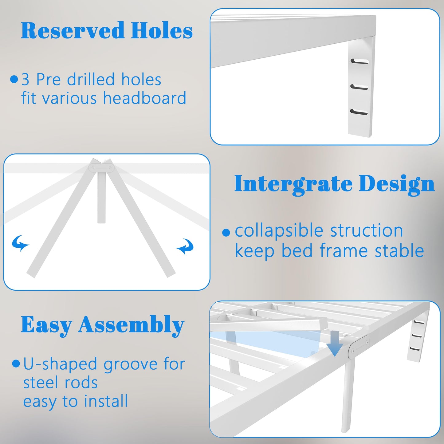 KOSOSO 10 Inch Full Size Bed Frame, White Bed Frame Full with Metal Gaskets, No Box Spring Needed, Rounded Corner Design, Heavy Duty Steel Platform Support,Reserved Holes, Noiseless, Storage Space