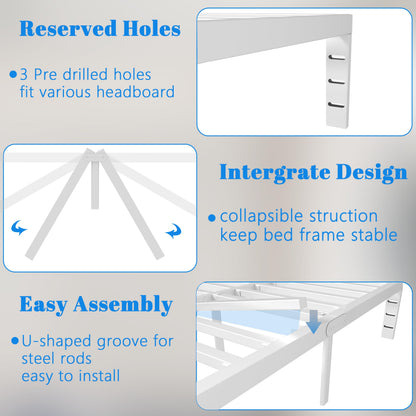 KOSOSO 12 Inch White Full Size Bed Frame with Baffles, Metal Full Bed Frame No Box Spring Need, Heavy Duty Steel Platform Support, Reserved Holes, Round Corner Legs, Storage Space, Noiseless