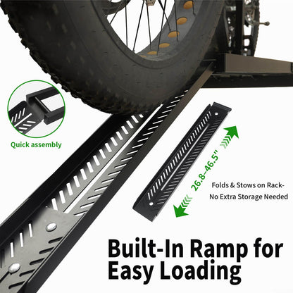 Bike Rack Hitch Mount with Ramp for 2 Bikes – Platform Ebike Rack with Anti-Theft Lock Fits Fat Tires up to 220 lbs – Foldable & Tilt Electric Bike Rack for SUV, Truck, RV – 2'' Hitch Receiver
