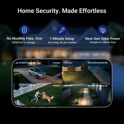 ANSQUE Solar Security Cameras Wireless Outdoor, 4-Cam-Kit, 2K Home Security Camera System, 365-Day Battery Life, No Subscription Fee, Easy to Install, Color Night Vision, Local Storage