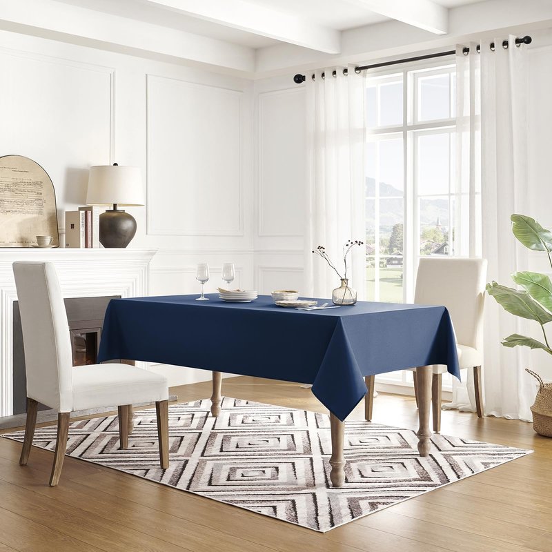 Veblandy Table Cloth Rectangle Waterproof Spill-Proof Wrinkle-Free Tablecloth Washable, Kitchen Dining Tabletop Decoration, Fabric Table Cover for Indoor and Outdoor Use, 52 x 70 Inch, Navy Blue