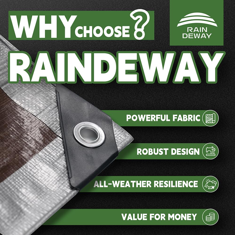 RAINDEWAY Large Tarp,40x60 Feet Tarps Heavy Duty Waterproof,10Mil Thick Multipurpose Tarp Cover with Metal Grommets and Reinforced Edges,Silver/Brown