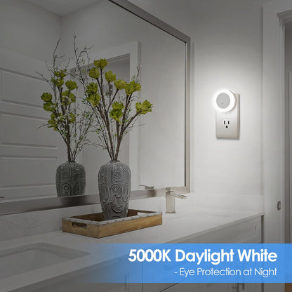 FOLKSMATE LED Night Lights Plug in, Dimmable Nightlight Plug Into Wall with Light Sensor, Soft White Adjustable for Adults, Bedroom, Bathroom, 2-Pack