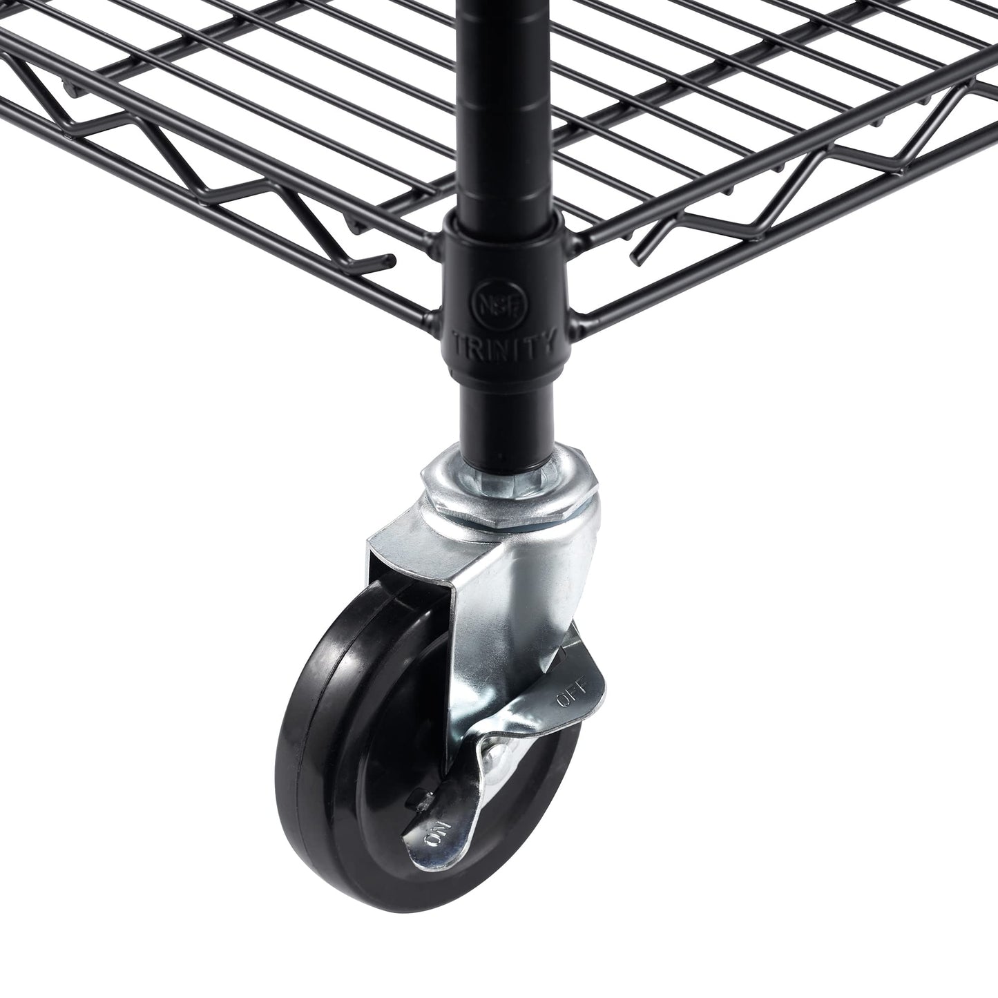 Trinity Basics 4-Tier Adjustable Wire Shelving with Wheels for Kitchen Organization, Garage Storage, Laundry Room, NSF Certified, 600 to 1800 Pound Capacity, 60” by 24” by 54”, Black