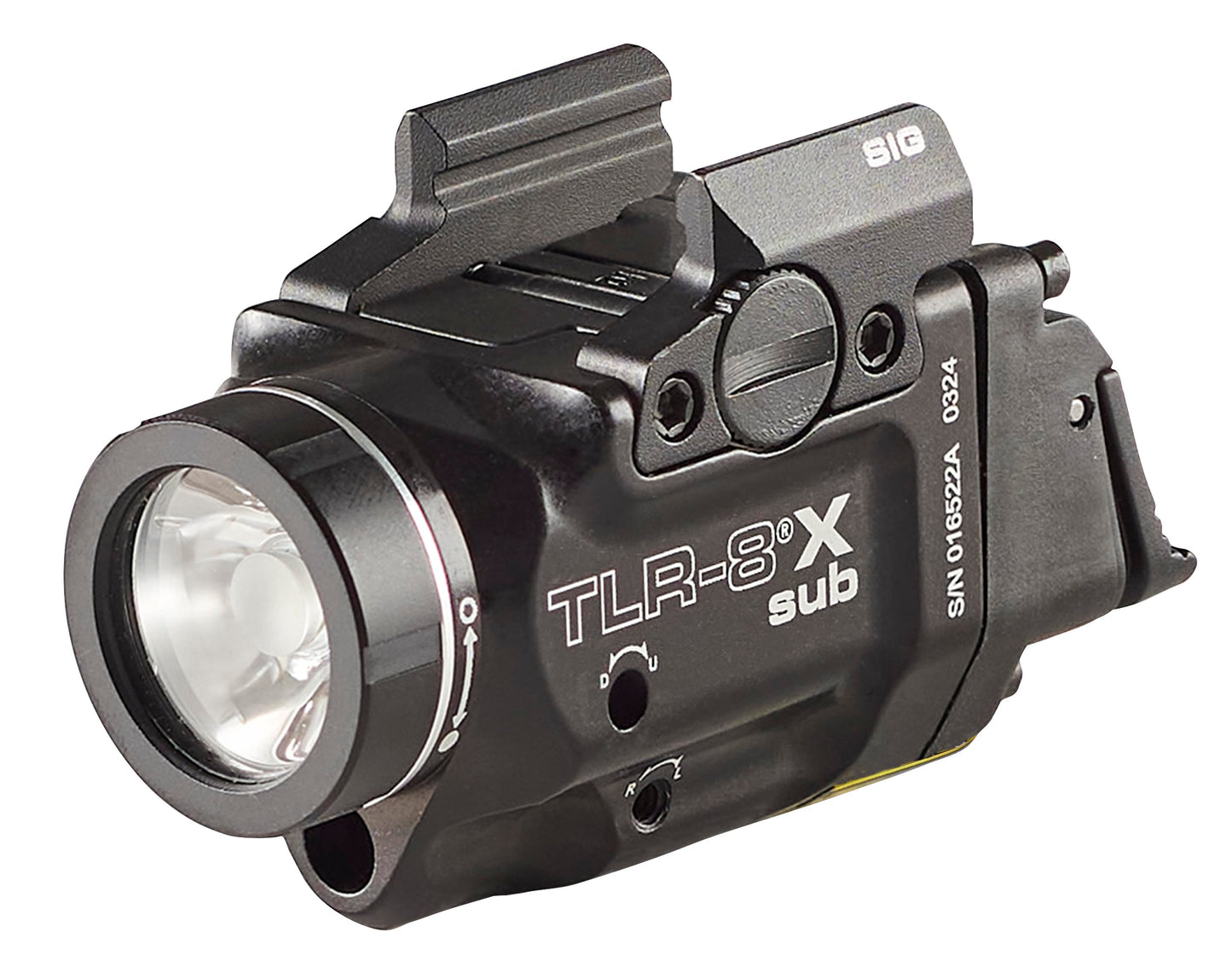 Streamlight 69417 TLR-8 X sub 500-Lumen Rail-Mounted Tactical Weapon Light with Integrated Red Aiming Laser Exclusively for Sig Sauer P365/XL Closed Rail Systems Only, Black