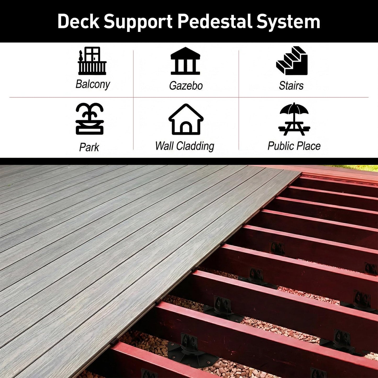 50-Pack Black Shed Base, Deck Blocks Foundation Base Support, Height Adjustment Range from 1-3/16" to 2-3/8", Adjustable Deck Support for Deck Floor Platform Joist Beam Support