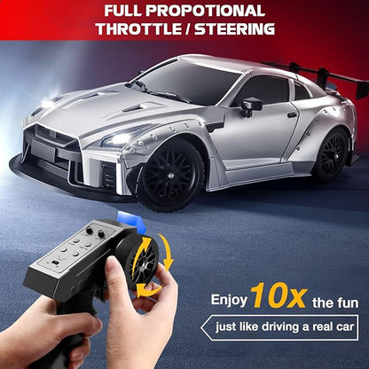 1/16 Scale RC Drift Car MN-268 RWD Mini RC Vehicles Model with Gyro Spare Tires &amp LED Lights for Adults Hobby Toy Gifts (Silver)