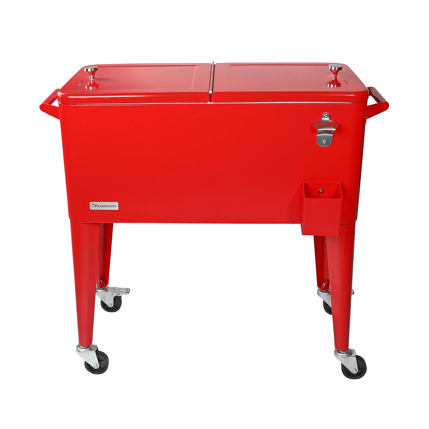 Pearington 80 Quart Rolling Ice Chest, Portable Patio Party Bar Drink Cooler Cart, with Shelf, Beverage Pool with Bottle Opener, Red