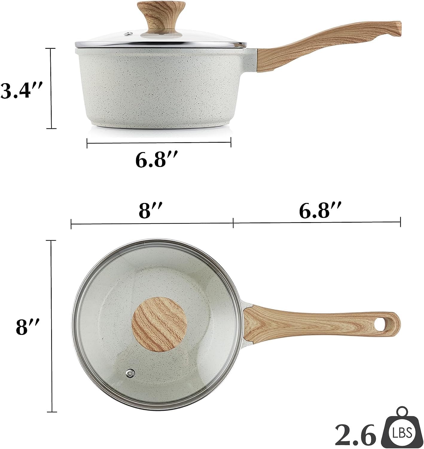 SENSARTE White Ceramic Nonstick Saucepan Set - Induction Compatible Cooking Pots with Stay Cool Handles | 2.0QT & 2.5QT