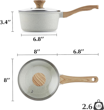 SENSARTE White Ceramic Nonstick Saucepan Set - Induction Compatible Cooking Pots with Stay Cool Handles | 2.0QT & 2.5QT