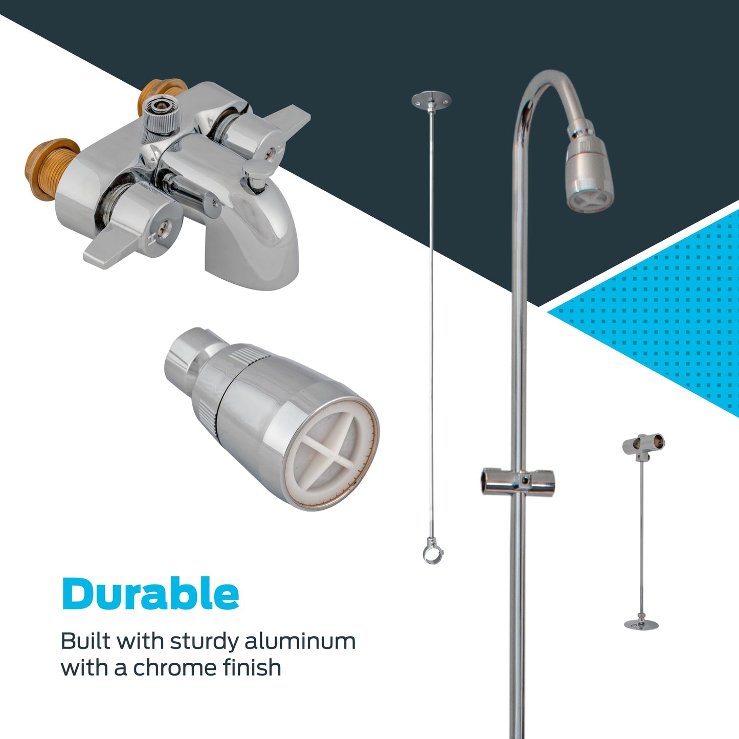 EZ-FLO 27 x 42 Inch Bathcock Type Portable Aluminum Add On Shower Unit with Shower Rod Frame, Chrome Plated, 11123