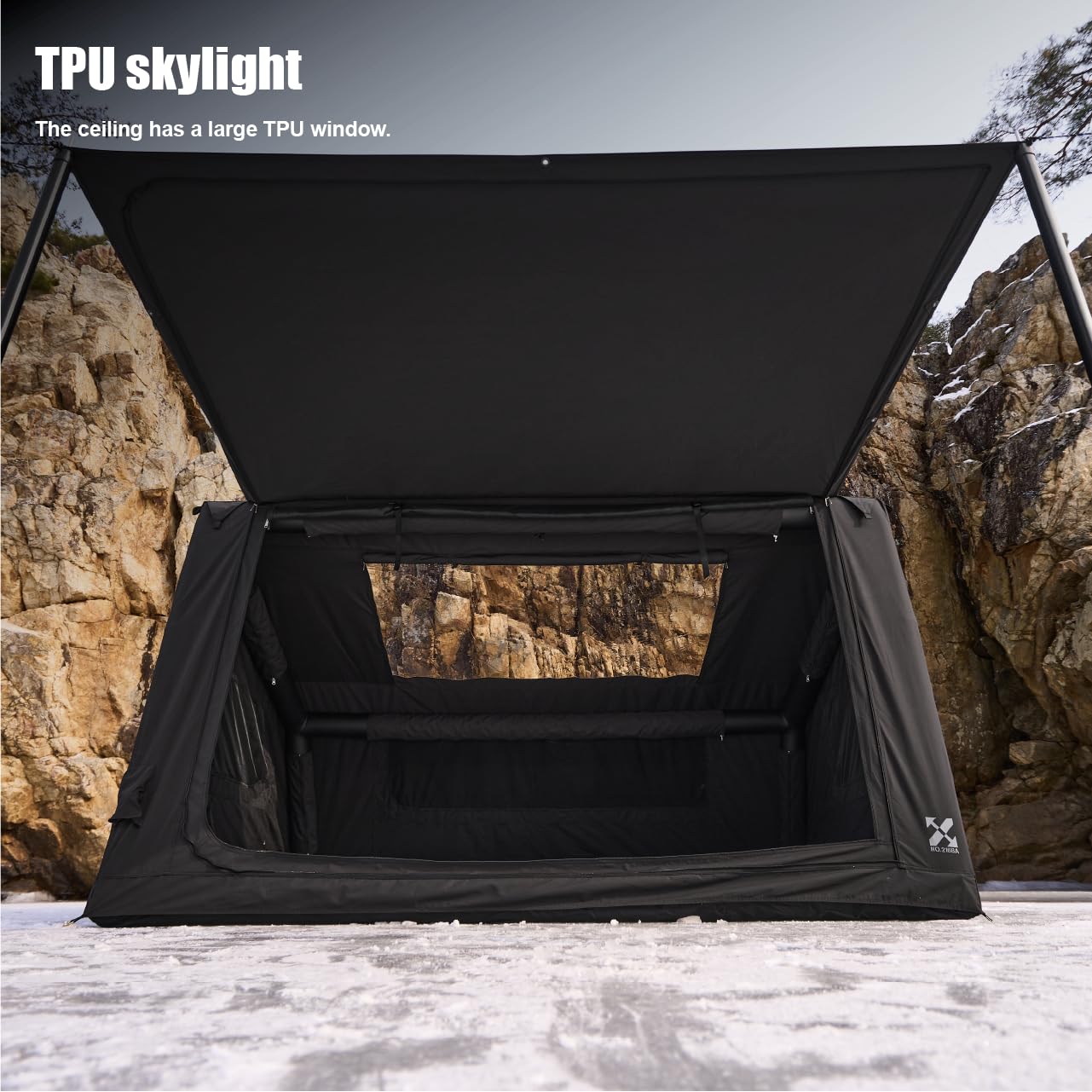 CAMVIL 2025 Upgraded Canvas Inflatable Camping Tent with Pump, Easy Setup Blow Up Air Tent for Camping,No Assembly Needed Air Tent with Mesh Skylight Windows&Doors (Black)